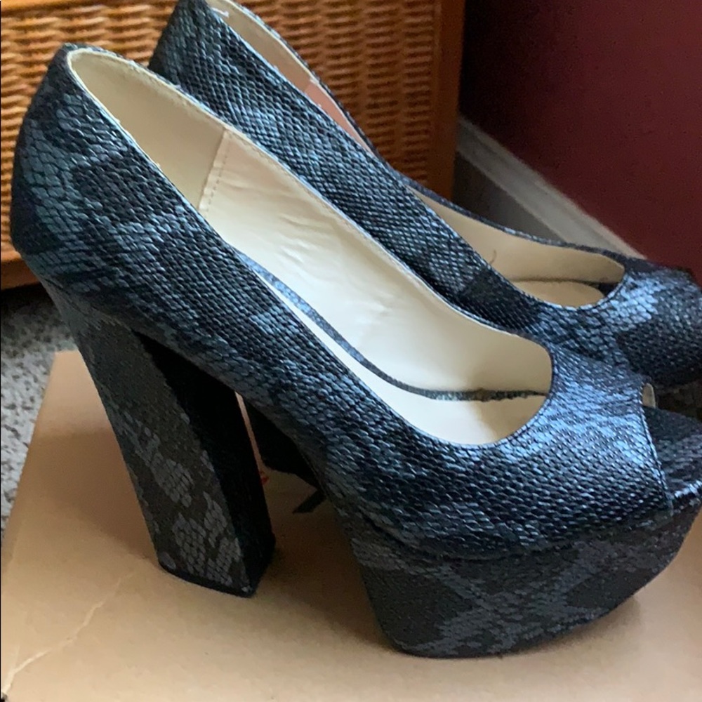 Navy Snakeskin Heels